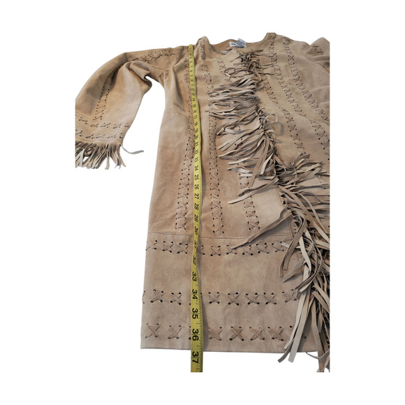 Newport News Tan Genuine Suede Fringe Coat Jacket Duster Western Boho sz 1X - Picture 4 of 16